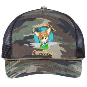 Just A Who Loves Chihuahuas Ukulele Beach Chihuahuas Gift Retro Rope Trucker Hat Cap