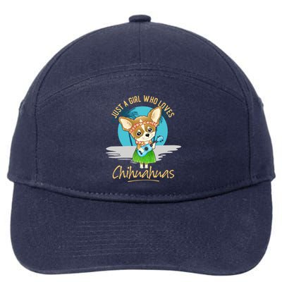 Just A Who Loves Chihuahuas Ukulele Beach Chihuahuas Gift 7-Panel Snapback Hat