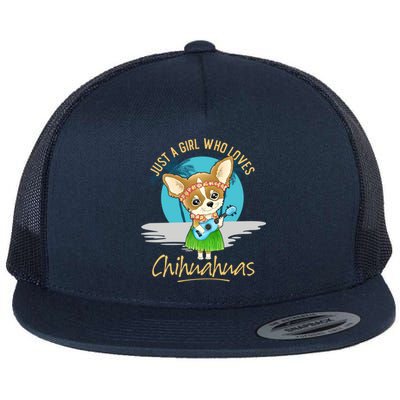 Just A Who Loves Chihuahuas Ukulele Beach Chihuahuas Gift Flat Bill Trucker Hat