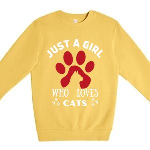 Just A Who Loves Cats Valentines Day Cats Funny Gift Premium Crewneck Sweatshirt