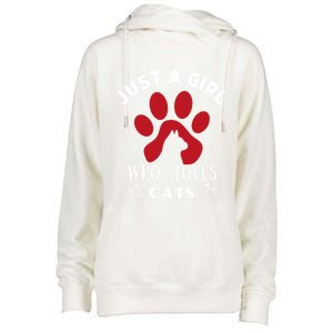 Just A Who Loves Cats Valentines Day Cats Funny Gift Womens Funnel Neck Pullover Hood