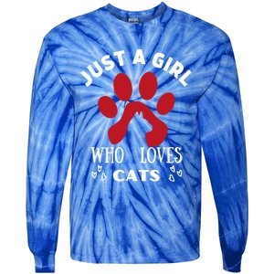 Just A Who Loves Cats Valentines Day Cats Funny Gift Tie-Dye Long Sleeve Shirt