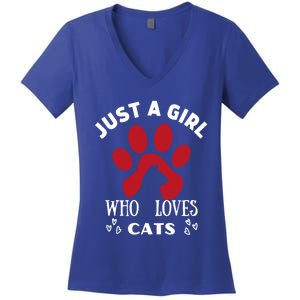 Just A Who Loves Cats Valentines Day Cats Funny Gift Women's V-Neck T-Shirt