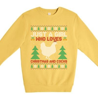 Just A Who Loves Christmas And Cocks Chicken Christmas Funny Gift Premium Crewneck Sweatshirt