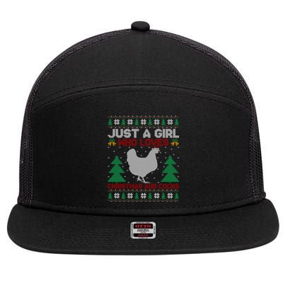 Just A Who Loves Christmas And Cocks Chicken Christmas Funny Gift 7 Panel Mesh Trucker Snapback Hat