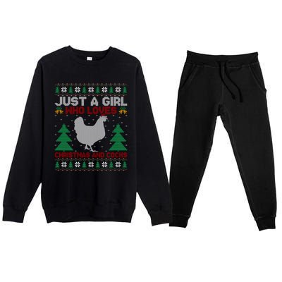 Just A Who Loves Christmas And Cocks Chicken Christmas Funny Gift Premium Crewneck Sweatsuit Set