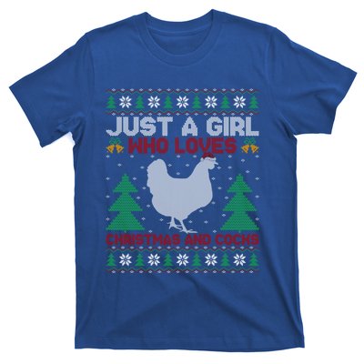 Just A Who Loves Christmas And Cocks Chicken Christmas Funny Gift T-Shirt