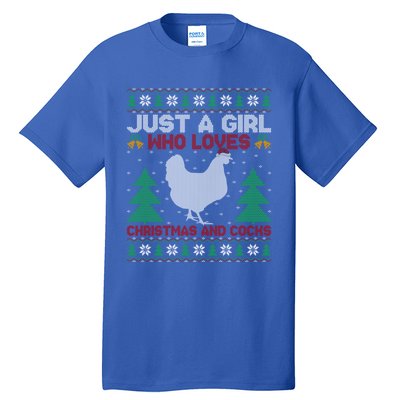 Just A Who Loves Christmas And Cocks Chicken Christmas Funny Gift Tall T-Shirt