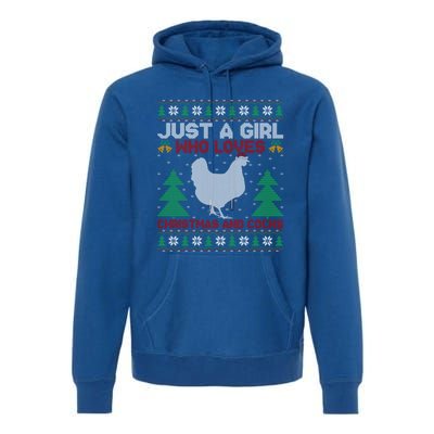 Just A Who Loves Christmas And Cocks Chicken Christmas Funny Gift Premium Hoodie