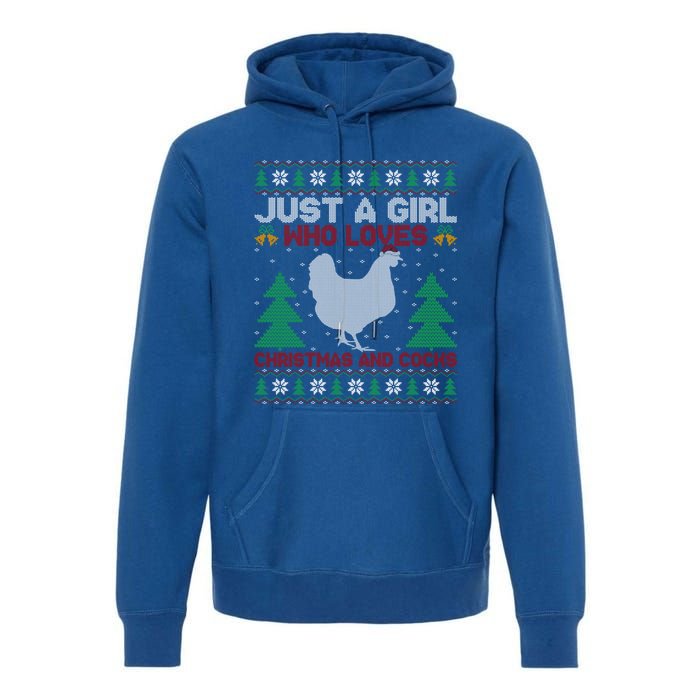 Just A Who Loves Christmas And Cocks Chicken Christmas Funny Gift Premium Hoodie