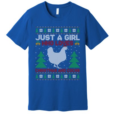 Just A Who Loves Christmas And Cocks Chicken Christmas Funny Gift Premium T-Shirt