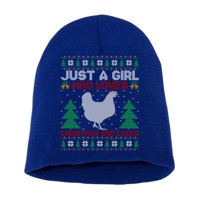 Just A Who Loves Christmas And Cocks Chicken Christmas Funny Gift Short Acrylic Beanie