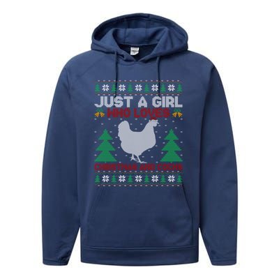 Just A Who Loves Christmas And Cocks Chicken Christmas Funny Gift Performance Fleece Hoodie