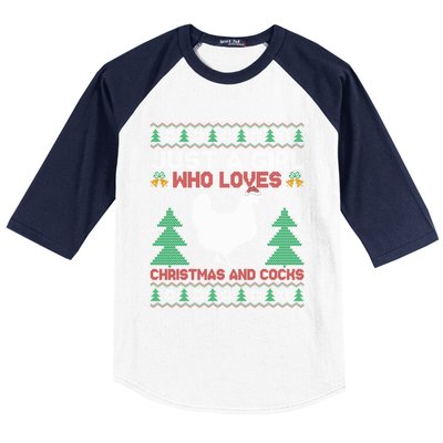 Just A Who Loves Christmas And Cocks Chicken Christmas Funny Gift Baseball Sleeve Shirt