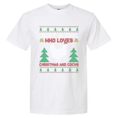 Just A Who Loves Christmas And Cocks Chicken Christmas Funny Gift Garment-Dyed Heavyweight T-Shirt