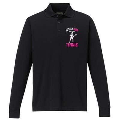 Just A Who Loves Tennis Player Gift Performance Long Sleeve Polo