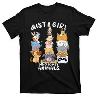 Just A Who Loves Animals Dog Cat Horse Cow Giraffe Bird T-Shirt