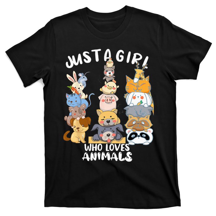 Just A Who Loves Animals Dog Cat Horse Cow Giraffe Bird T-Shirt