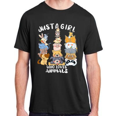 Just A Who Loves Animals Dog Cat Horse Cow Giraffe Bird Adult ChromaSoft Performance T-Shirt