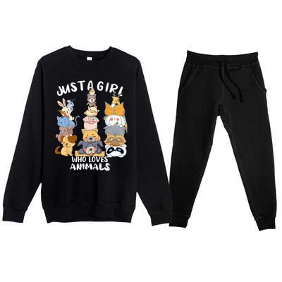 Just A Who Loves Animals Dog Cat Horse Cow Giraffe Bird Premium Crewneck Sweatsuit Set