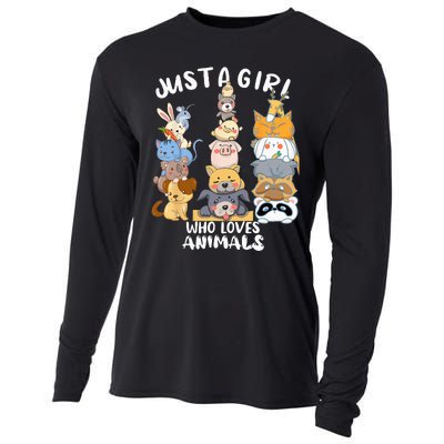 Just A Who Loves Animals Dog Cat Horse Cow Giraffe Bird Cooling Performance Long Sleeve Crew