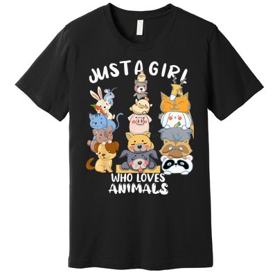 Just A Who Loves Animals Dog Cat Horse Cow Giraffe Bird Premium T-Shirt