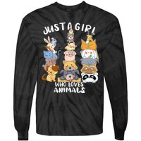 Just A Who Loves Animals Dog Cat Horse Cow Giraffe Bird Tie-Dye Long Sleeve Shirt