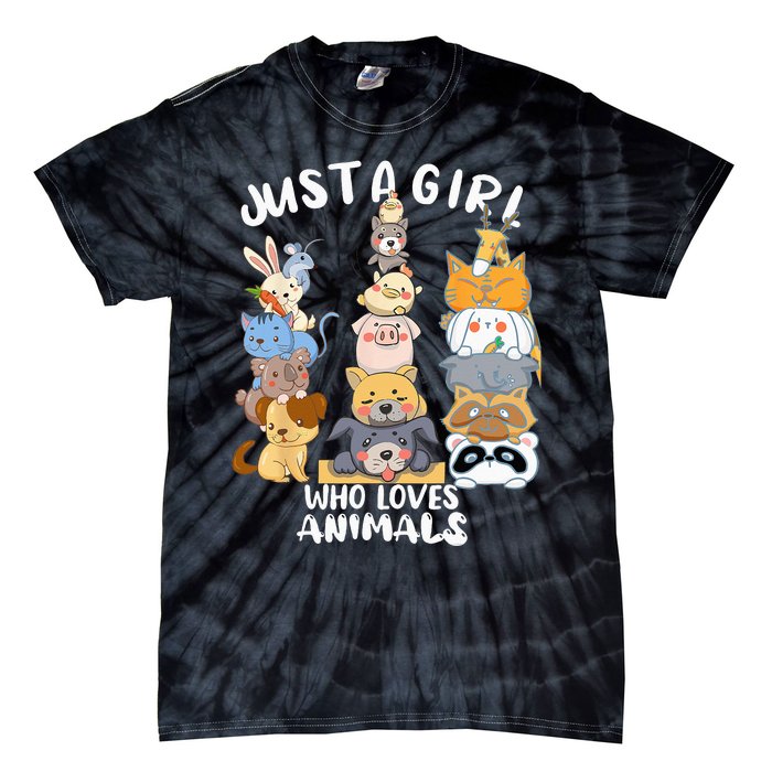 Just A Who Loves Animals Dog Cat Horse Cow Giraffe Bird Tie-Dye T-Shirt