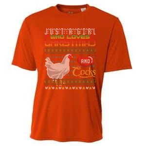 Just A Who Loves Christmas And Cocks Chicken Farmer Cute Gift Cooling Performance Crew T-Shirt