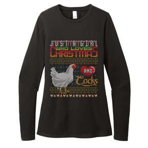 Just A Who Loves Christmas And Cocks Chicken Farmer Cute Gift Womens CVC Long Sleeve Shirt