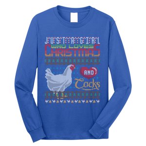 Just A Who Loves Christmas And Cocks Chicken Farmer Cute Gift Long Sleeve Shirt