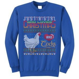 Just A Who Loves Christmas And Cocks Chicken Farmer Cute Gift Sweatshirt