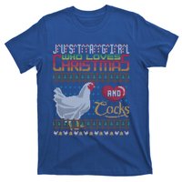 Just A Who Loves Christmas And Cocks Chicken Farmer Cute Gift T-Shirt