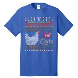 Just A Who Loves Christmas And Cocks Chicken Farmer Cute Gift Tall T-Shirt