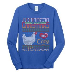 Just A Who Loves Christmas And Cocks Chicken Farmer Cute Gift Tall Long Sleeve T-Shirt