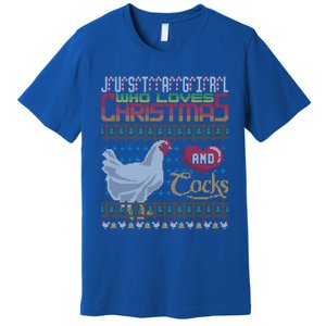 Just A Who Loves Christmas And Cocks Chicken Farmer Cute Gift Premium T-Shirt