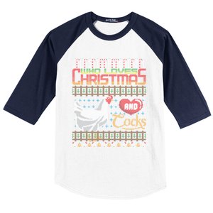 Just A Who Loves Christmas And Cocks Chicken Farmer Cute Gift Baseball Sleeve Shirt