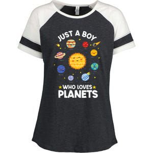 Just A Who Loves Planets & Solar System Space Science Enza Ladies Jersey Colorblock Tee