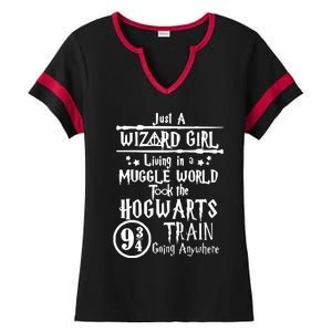 Just A Wizard Girl Living In A Muggle World Took The Hogwarts Train Going Ladies Halftime Notch Neck Tee