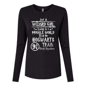 Just A Wizard Girl Living In A Muggle World Took The Hogwarts Train Going Womens Cotton Relaxed Long Sleeve T-Shirt