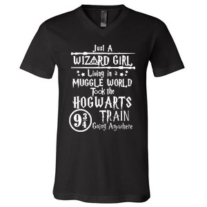 Just A Wizard Girl Living In A Muggle World Took The Hogwarts Train Going V-Neck T-Shirt