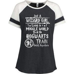 Just A Wizard Girl Living In A Muggle World Took The Hogwarts Train Going Enza Ladies Jersey Colorblock Tee