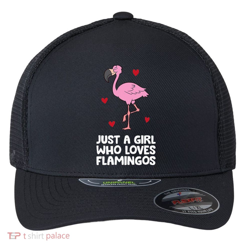 Just A  Who Loves Flamingos Flexfit Unipanel Trucker Cap
