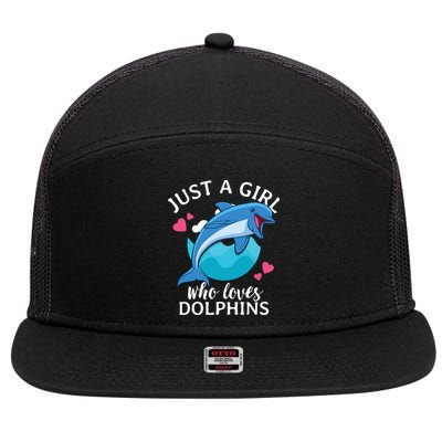 Just A Who Loves Dolphins 7 Panel Mesh Trucker Snapback Hat