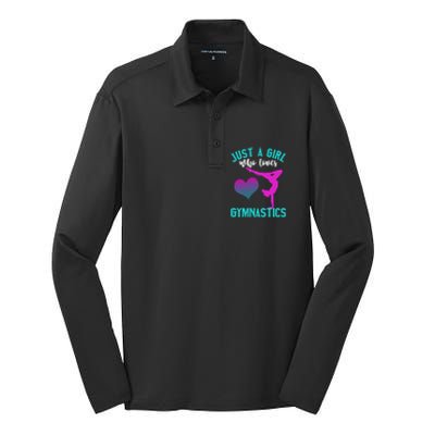 Just A Who Loves Gymnastics Funny Gymnast Quote Graphic Cool Gift Silk Touch Performance Long Sleeve Polo