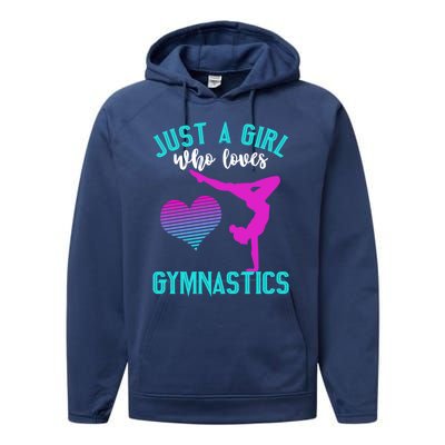 Just A Who Loves Gymnastics Funny Gymnast Quote Graphic Cool Gift Performance Fleece Hoodie