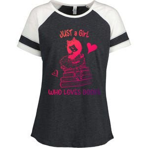 Just A Who Loves Books Reading Book Cute Heart Bookish Gift Enza Ladies Jersey Colorblock Tee