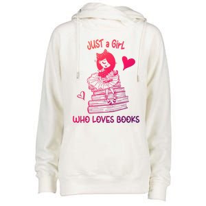 Just A Who Loves Books Reading Book Cute Heart Bookish Gift Womens Funnel Neck Pullover Hood