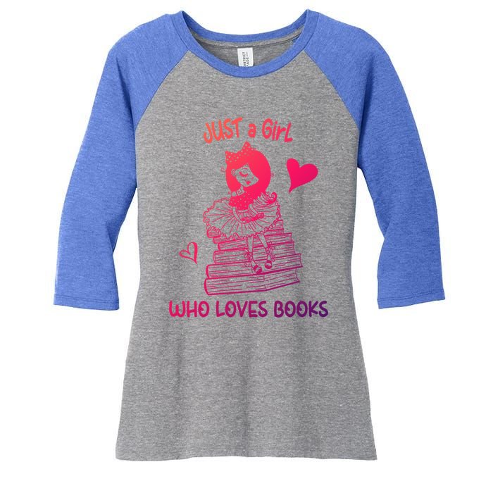 Just A Who Loves Books Reading Book Cute Heart Bookish Gift Women's Tri-Blend 3/4-Sleeve Raglan Shirt