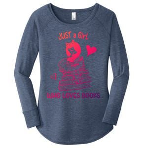 Just A Who Loves Books Reading Book Cute Heart Bookish Gift Women's Perfect Tri Tunic Long Sleeve Shirt